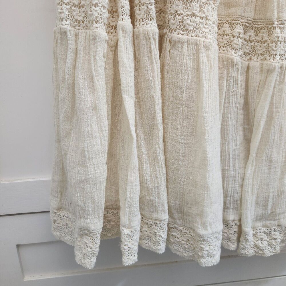 Vintage L Cotton Lace Tiered Maxi Skirt Boho Coquette Peasant Ren Faire Prairie - Picture 4 of 10